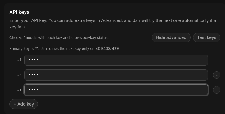 API key fallbacks in Advanced mode