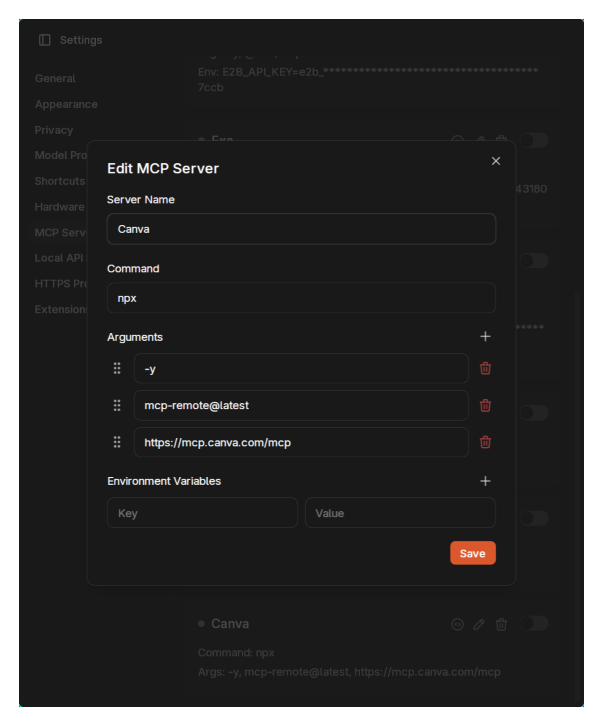 Canva MCP server configuration in Jan