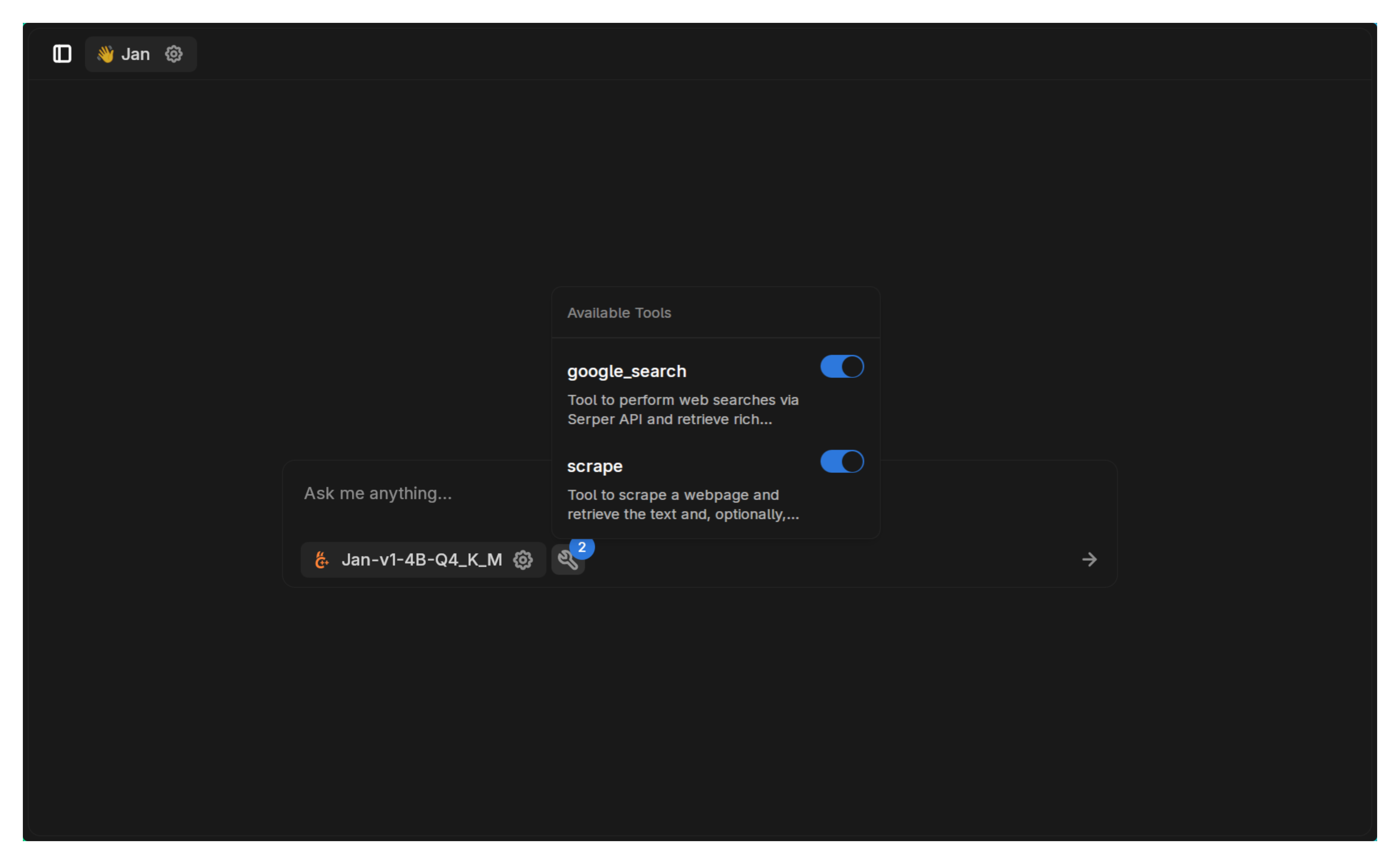 Chat view with Serper tools