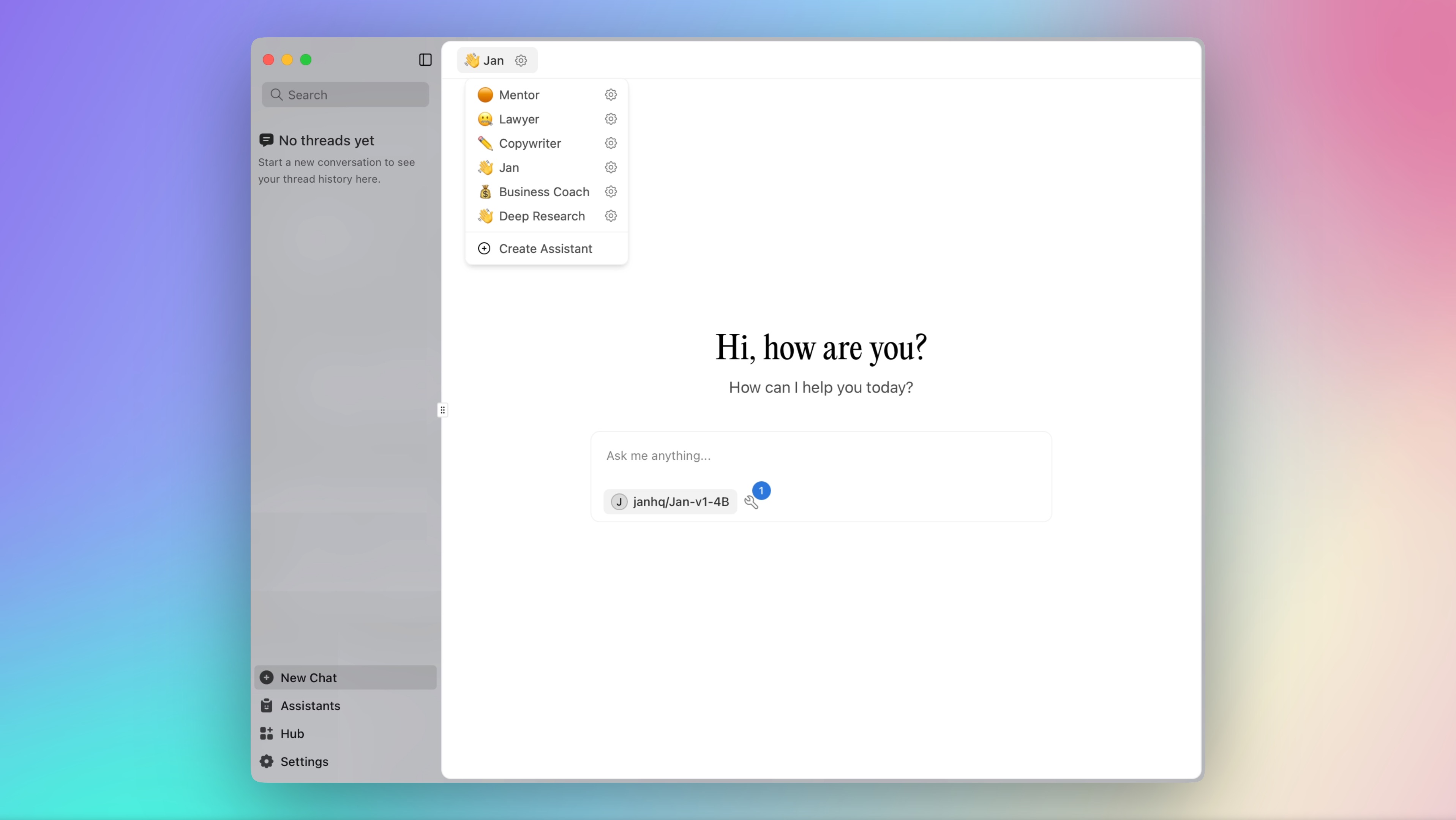 Use Jan to chat with AI models without internet access