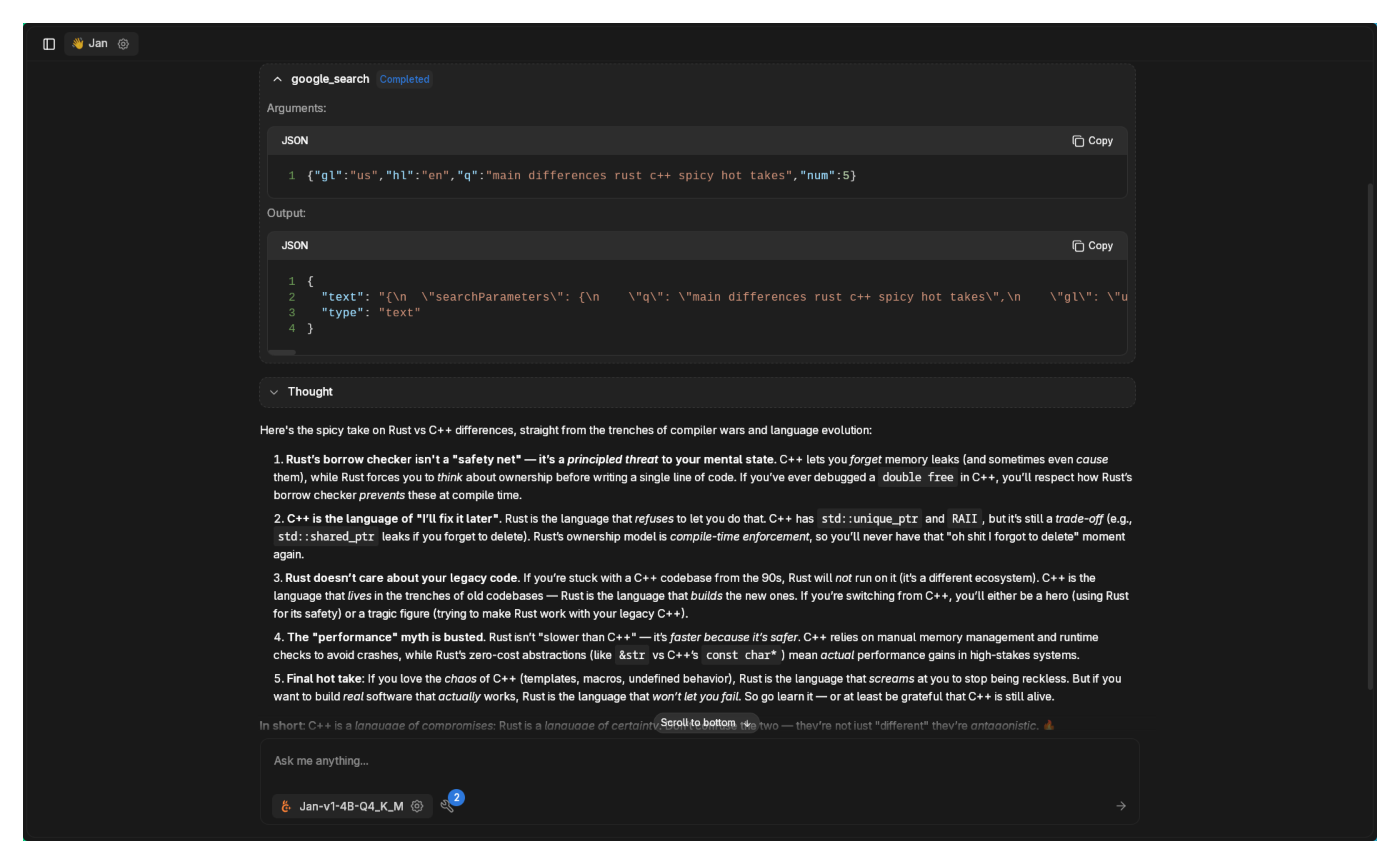 Jan v1 using Serper for web search