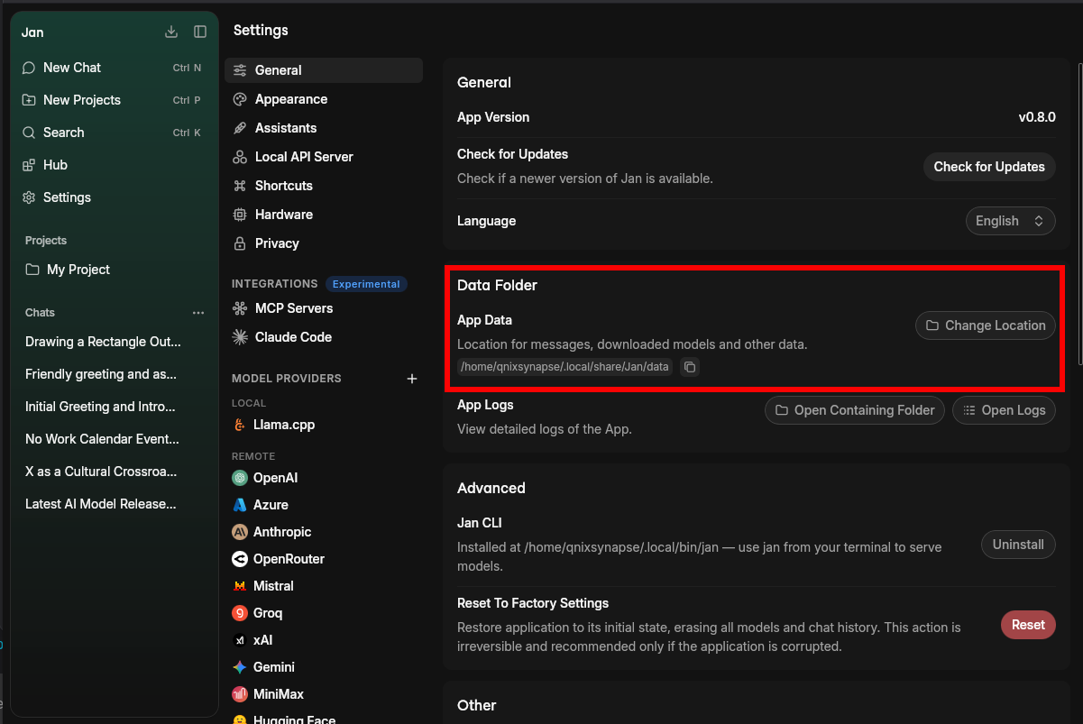 Open Jan Data Folder