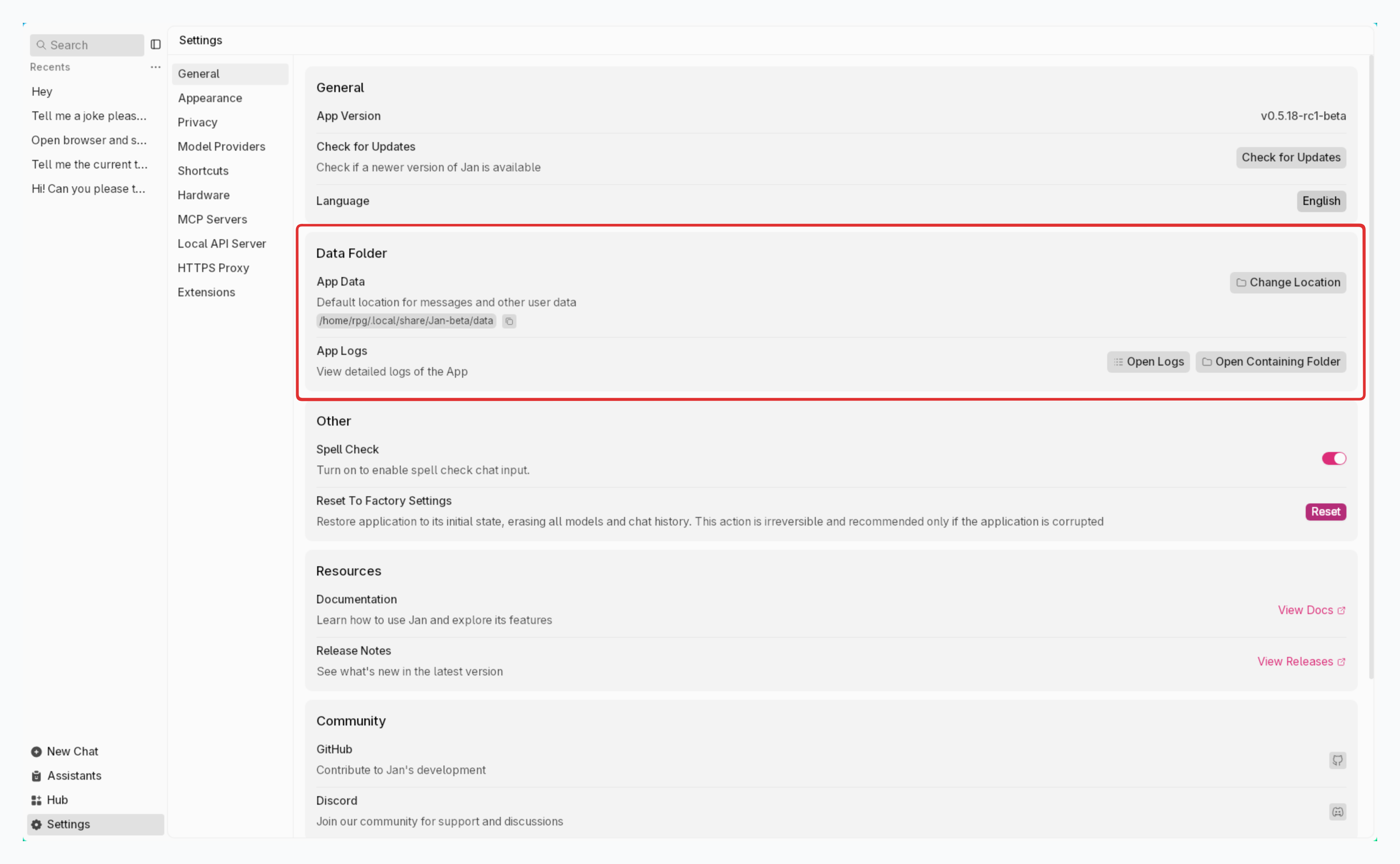 Open Jan Data Folder