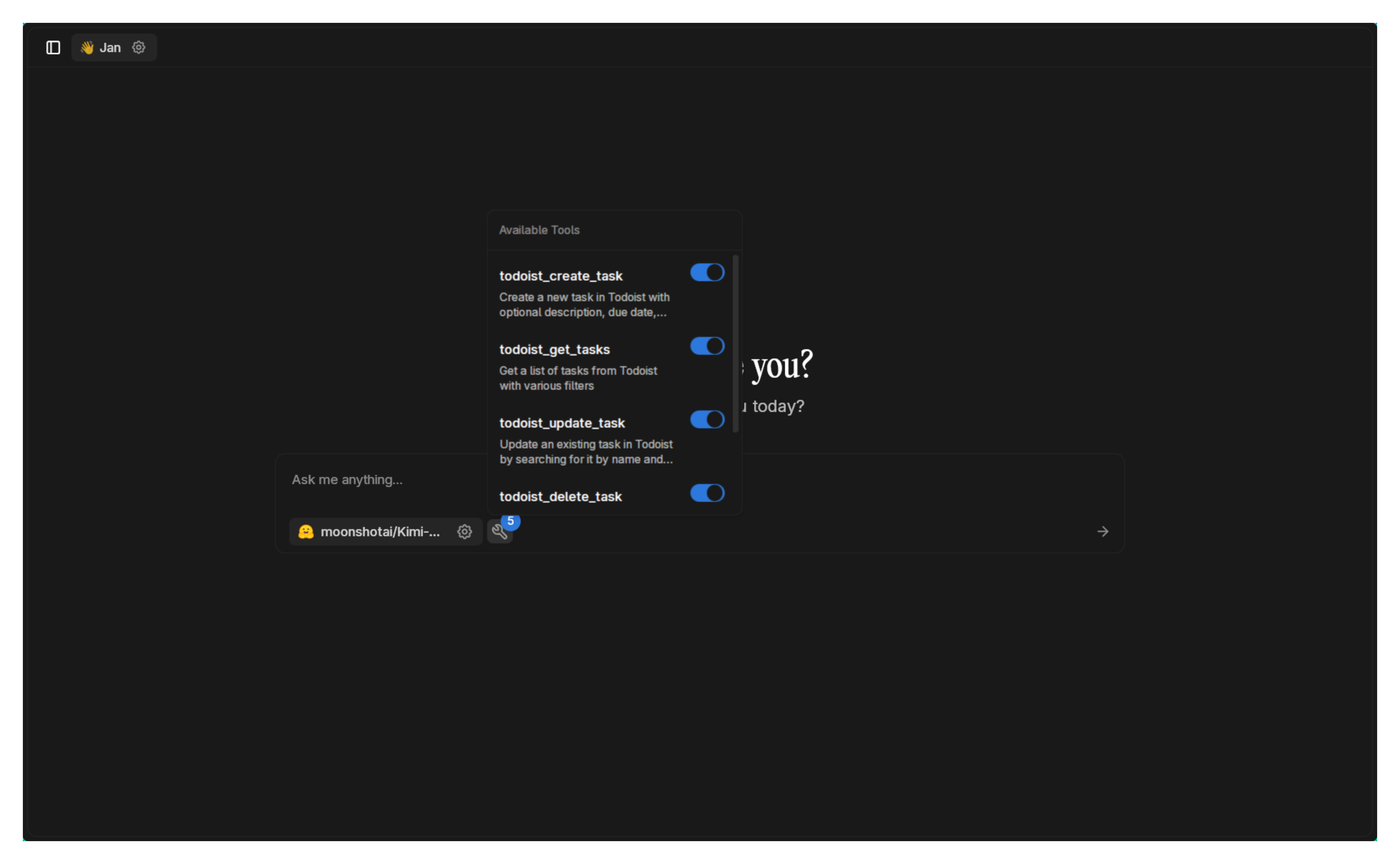Todoist tools available in chat