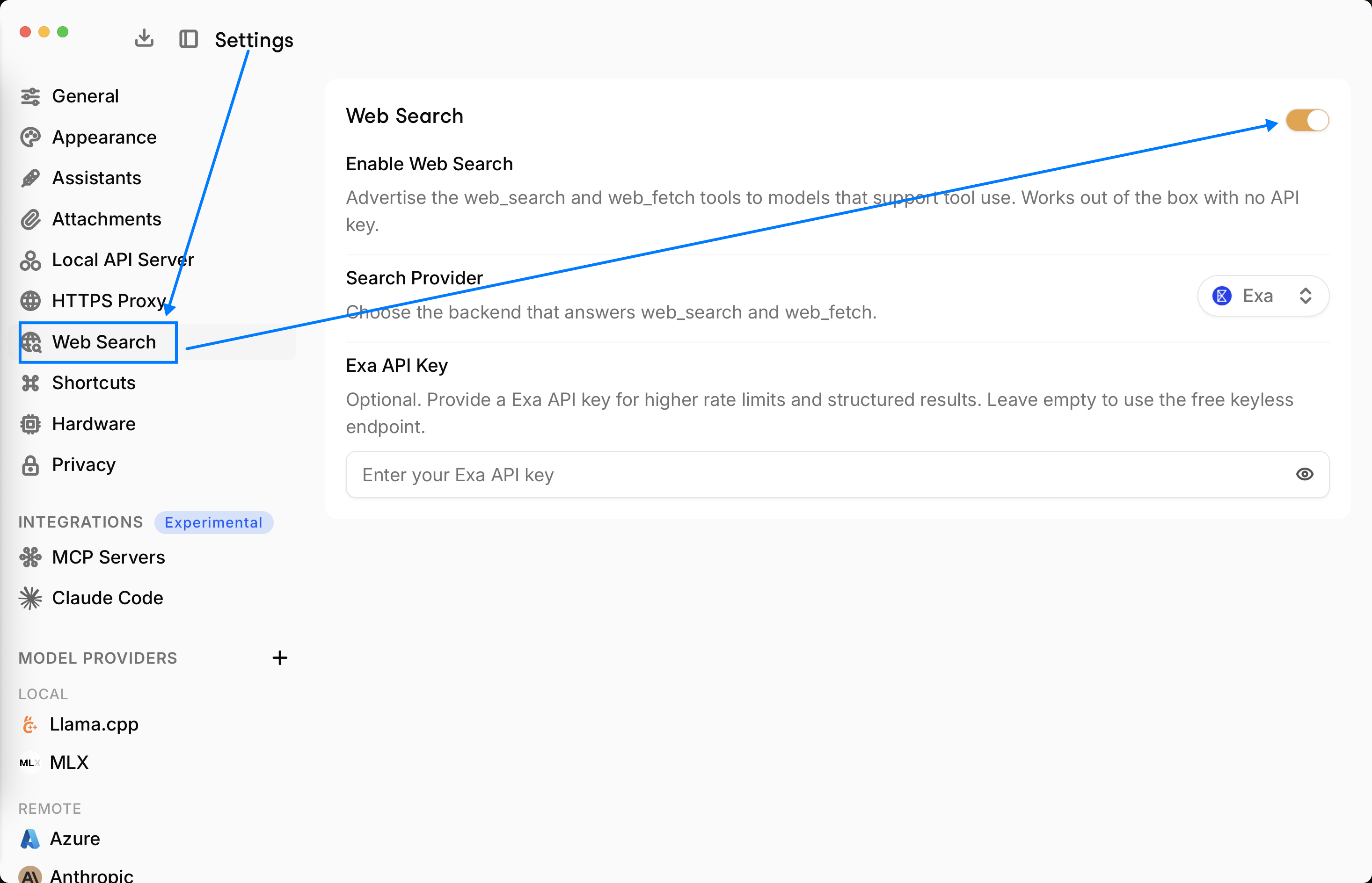 Web Search settings