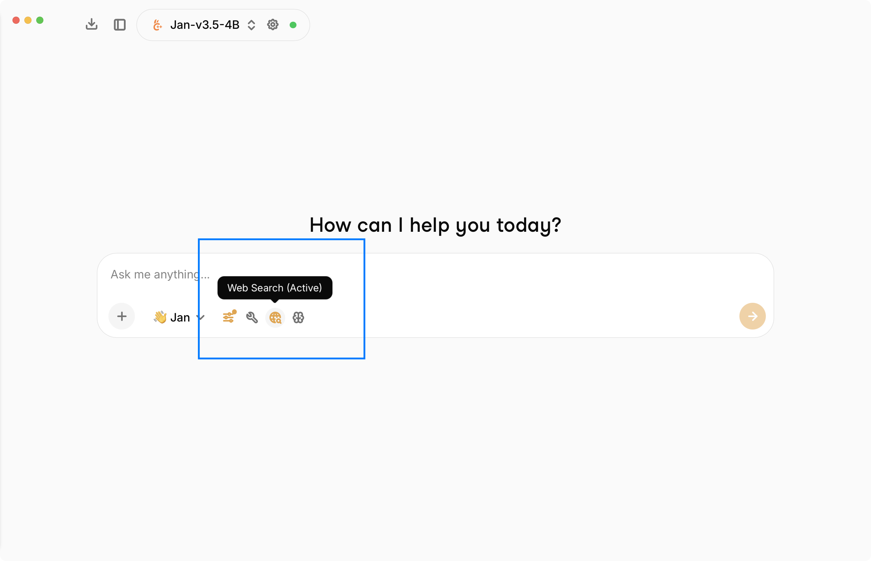 Web Search toggle in the chat input